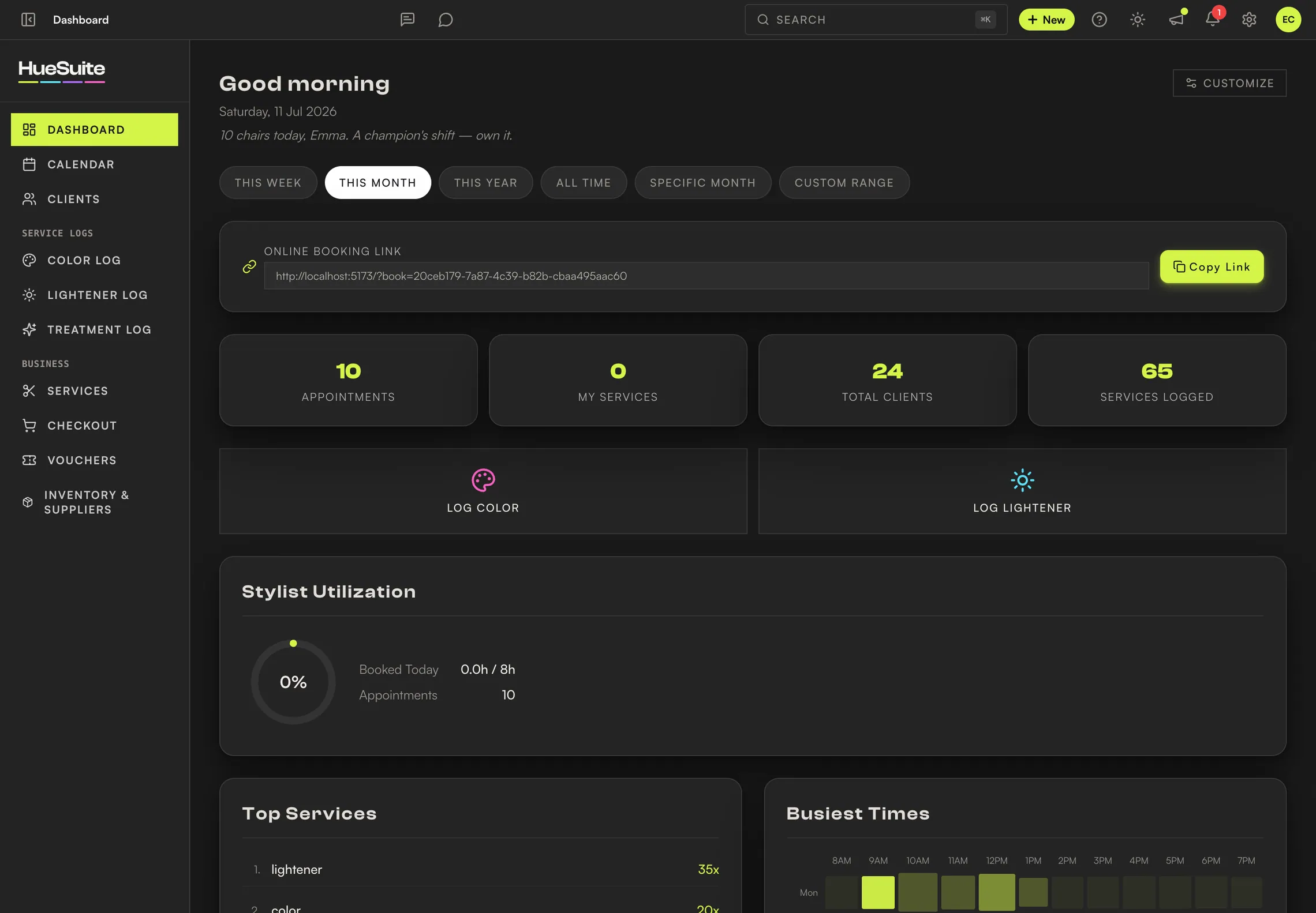 HueSuite dashboard in dark mode